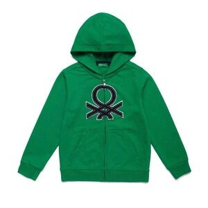 United Colors of Benetton Kids Green Hooded Cotton Zip Up Sweatshirt